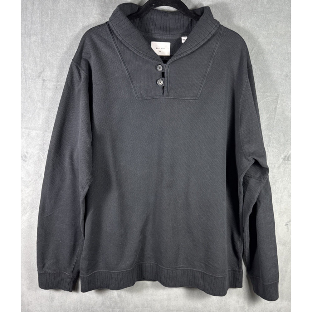 Billy Reid Mens XXL Black Sweater Cotton‎ Shawl Collar Henley Button Pullover